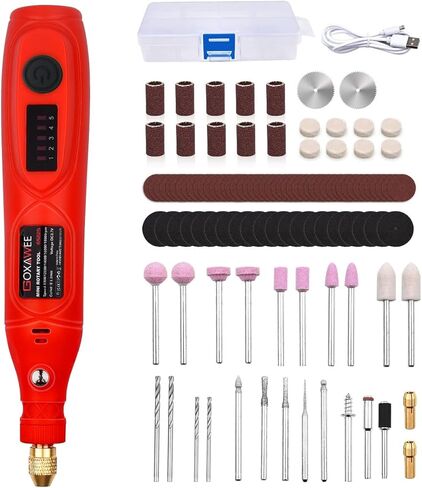 GOXAWEE Mini Cordless Rotary Tool with 105pcs Accessories, 5-Speed and USB Charging, Multi-Purpose Power Rotary Tool with 3.7V Li-ion Battery for Handmade Crafting and DIY Creations.(Red) in Kuwait