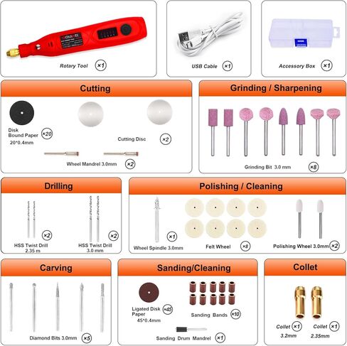 GOXAWEE Mini Cordless Rotary Tool with 105pcs Accessories, 5-Speed and USB Charging, Multi-Purpose Power Rotary Tool with 3.7V Li-ion Battery for Handmade Crafting and DIY Creations.(Red) in Kuwait