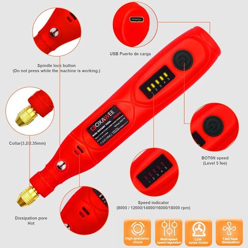 GOXAWEE Mini Cordless Rotary Tool with 105pcs Accessories, 5-Speed and USB Charging, Multi-Purpose Power Rotary Tool with 3.7V Li-ion Battery for Handmade Crafting and DIY Creations.(Red) in Kuwait