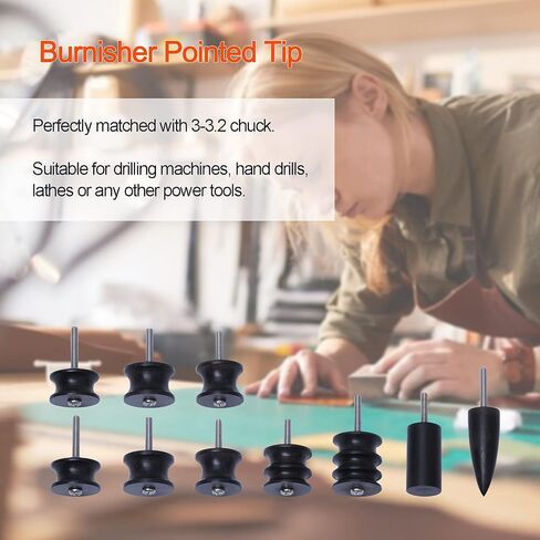 10Pcs Black Ebony Wood Leather Burnisher Pointed Tip, Leather Slicker Burnishing Tool for Compatible with Rotary Dremel Tools (Black) in Saudi Arabia