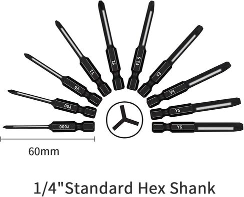 اول تولز مجموعة لقم ثلاثية الجناح (10 قطع - رؤوس مغناطيسية طويلة 2.3 انش) مقاسات رؤوس مفك البراغي ثلاثية الأجنحة التالية: Y000، Y00، Y0، Y1، Y2، Y2.5، Y3، Y4، Y5، Y6 in Kuwait