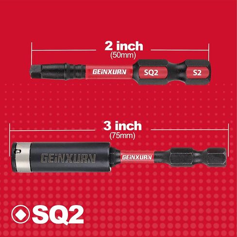GEINXURN Impact Tough #2 مربع 2 بوصة. أدخل لقم المحرك، مجموعة 50 قطعة مفك براغي SQ2 بطول 2 بوصة مع حامل لقم تأثير واحد، بالجملة in Kuwait