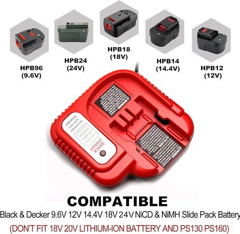 Lilocaja BDFC240 9.6V-24V Multi-Volt Battery Charger, Compatible with Black and Decker 9.6V 12V 14.4V 18V 24V NiCad & NiMh Battery(NOT FIT Lithium Battery) in Kuwait