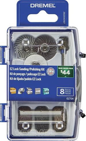طقم الملحقات الدوارة للصنفرة والتلميع EZ Lock EZ726-01 من Dremel، مجموعة متنوعة مكونة من 8 قطع - مثالية للصنفرة الخفيفة أو تنظيف التفاصيل أو مواد التلميع in Saudi Arabia