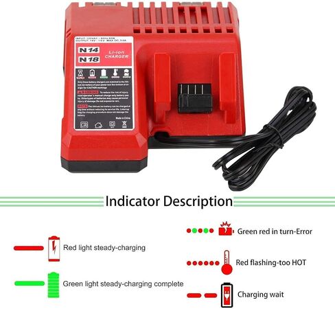 maki Lithium-ion Battery Charger Multi Voltage Charger Replacement for Milwaukee M18 14.4V-18V 48-11-1850 48-11-1840 48-11-1815 48-11-1828 in Saudi Arabia