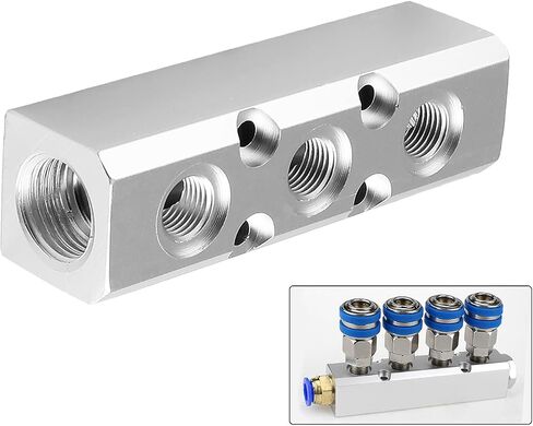 3 Way Pneumatic Manifold Air Distribution Block, Compressed Air Manifold Pneumatic Block, Air Coupler Fast Connector, Silver in Saudi Arabia
