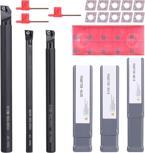 VerLich Metal Lathe Tools Boring Bar, Turning Tools Holder Set with 10pcs CCMT09T304 Carbide Inserts 4Pcs Wrenches (S12M SCLCR09/SCLCR1212H09/SCLCL1212H09/SCMCN1212H09) in Kuwait
