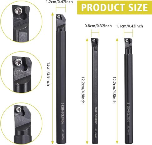 VerLich Metal Lathe Tools Boring Bar, Turning Tools Holder Set with 10pcs CCMT09T304 Carbide Inserts 4Pcs Wrenches (S12M SCLCR09/SCLCR1212H09/SCLCL1212H09/SCMCN1212H09) in Kuwait