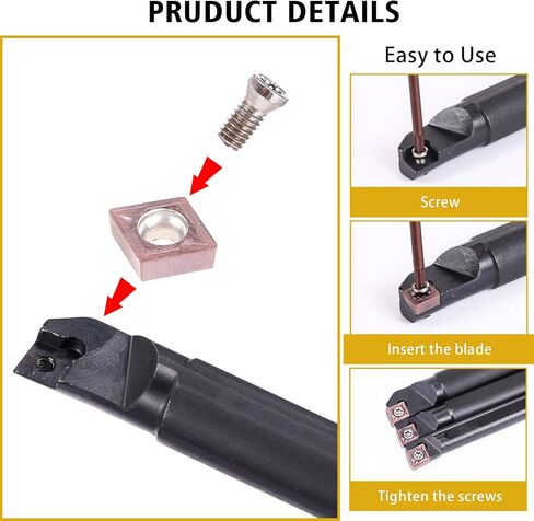 VerLich Metal Lathe Tools Boring Bar, Turning Tools Holder Set with 10pcs CCMT09T304 Carbide Inserts 4Pcs Wrenches (S12M SCLCR09/SCLCR1212H09/SCLCL1212H09/SCMCN1212H09) in Kuwait