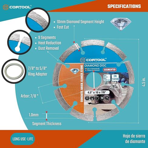 شفرة ماسية من كورتول مقاس 4-1/2 بوصة، شفرات منشار ماسية خبيرة في الحجر لطاحونة الزاوية ومنشار دائري، شفرة حجرية مقاس 4.5 بوصة لقطع طوب البناء الجرانيت الخرساني in Kuwait