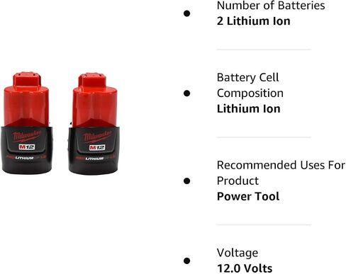 Milwaukee 48-11-2411 M12 12V 1.5 Ah Lithium-Ion Battery - 2 Pack in Saudi Arabia