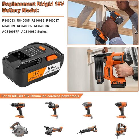 ARyee 18V 6000mAh Battery Replacement Compatible with RIDGID 18V Drill R840087 R840083 R840086 R840085 R840084 AC840085 AC840086 AC840087P AC840089 Tools Lithium Ion Battery in Saudi Arabia