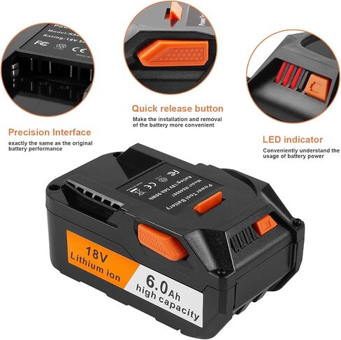 ARyee 18V 6000mAh Battery Replacement Compatible with RIDGID 18V Drill R840087 R840083 R840086 R840085 R840084 AC840085 AC840086 AC840087P AC840089 Tools Lithium Ion Battery in Saudi Arabia
