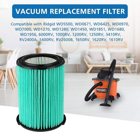 فلتر بديل VF6000 HEPA مكون من 5 طبقات متوافق مع مكانس Ridgid VF6000 الرطبة/الجافة بسعة 5-20 جالون، الجزء #97457 in Kuwait