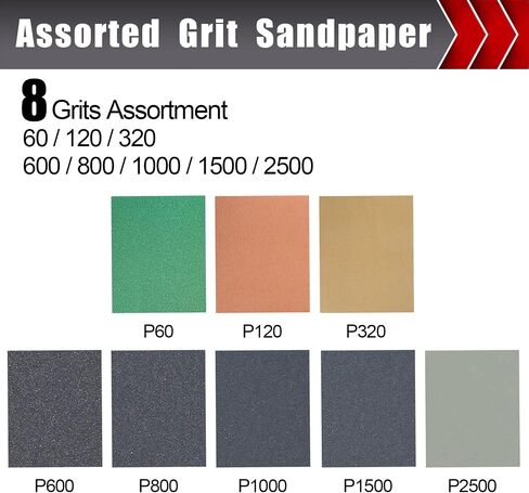Mojucraft 24 Pcs Sandpaper, Wet & Dry Sandpaper Assortment 60/120/320/600/800/1000/1500/2500 Grit Sand Paper for Wood Metal Automotive Drywall Plastic 9 × 11 inch Sandpaper Sheets in Saudi Arabia