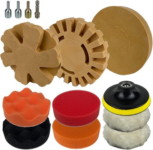 عجلة ممحاة، عجلة ممحاة لإزالة الملصقات، مجموعة أدوات إزالة شريط مطاطي مقاس 14 قطعة مقاس 4 بوصات، عجلة ممحاة مطاطية، وسادة تلميع إسفنجية، وسادة تلميع ووسادة دعم، مزيل لاصق in Kuwait