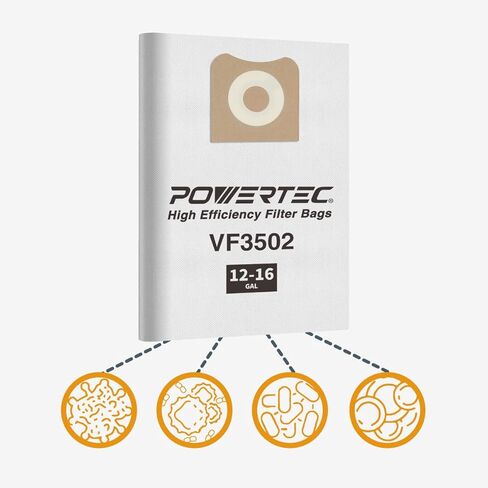 أكياس فلتر POWERTEC 75002 (2PK) للمكنسة الكهربائية الرطبة والجافة Ridgid VF3502 سعة 12-16 جالون in Kuwait