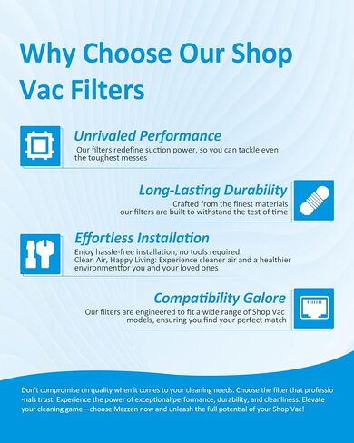 فلاتر خرطوشة مكونة من عبوتين تحل محل 90304، و90350، و9030400، و9030462 - متوافقة مع المكانس الكهربائية الرطبة/الجافة من Shop-Vac، وتناسب معظم 5 جالون فما فوق in Kuwait