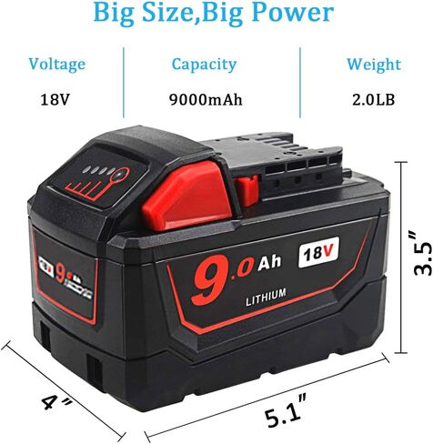 TENMOER 18V 9.0Ah Replacement Battery Compatible with Milwaukee 18Volt Batteries Power Tools in Kuwait