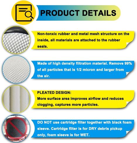 SpaceTent 1 PACK 90304 Shop Vac Filter + 2 PACK 90585 Foam Sleeve Filters + 3 PACK 90107 Paper Disc Filters، لمعظم المحلات Vac الرطبة / الجافة 5 جالون وما فوق، استبدال الأجزاء # 9030400، 9058500، 9010700 in Kuwait