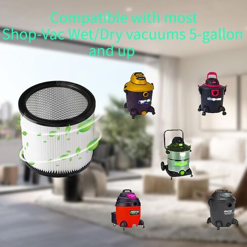 فلتر بديل 90304 متوافق مع مرشحات Shop-Vac 90304 90333 90350 90585، مكنسة كهربائية رطبة/جافة سعة 5 جالون، غطاءان و4 مرشحات ذات أكمام رغوية in Kuwait