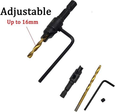 Onyehn 11pcs/Set Countersink Drill Kit Adjustable Center Drill Bit Carpentry Tools,5pcs Replacement Drill Bit Pilot Holes Hex Shank Screw Size #5#6#8#10#12 with Wrench in Saudi Arabia