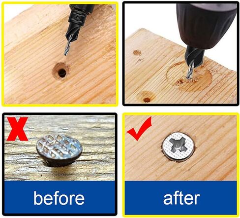 Onyehn 11pcs/Set Countersink Drill Kit Adjustable Center Drill Bit Carpentry Tools,5pcs Replacement Drill Bit Pilot Holes Hex Shank Screw Size #5#6#8#10#12 with Wrench in Saudi Arabia