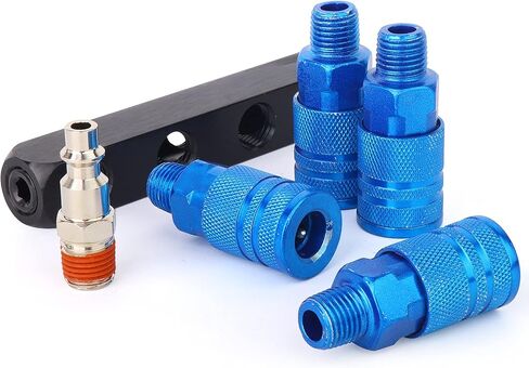 TAISHER 3-Way Straight Air Manifold 4 Ports Aluminum Industrial Pneumatic Air Compressor Quick Connect Socket In Line Type Air Hose Splitter with 3 Couplers and 1/4" Male NPT Plug in Saudi Arabia