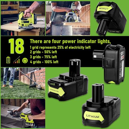 بطارية Jialitt 6.0Ah 18V P108 بديلة ليثيوم أيون متوافقة مع بطارية Ryobi 18V Ryobi ONE+ P108 P102 P103 P104 P105 P107 P109 P122 بطارية أدوات الطاقة اللاسلكية مع مؤشر LED in Saudi Arabia
