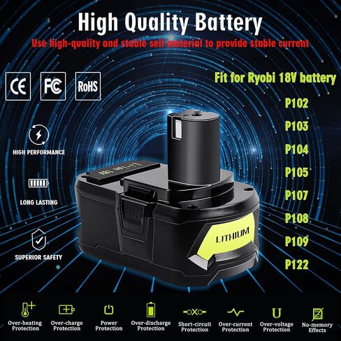 بطارية Jialitt 6.0Ah 18V P108 بديلة ليثيوم أيون متوافقة مع بطارية Ryobi 18V Ryobi ONE+ P108 P102 P103 P104 P105 P107 P109 P122 بطارية أدوات الطاقة اللاسلكية مع مؤشر LED in Saudi Arabia
