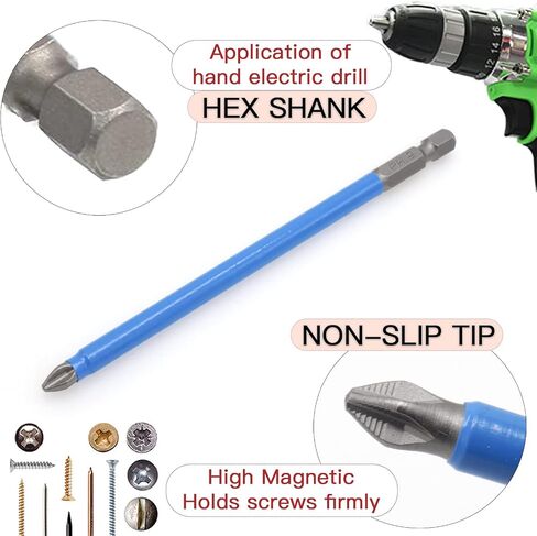 12pcs PH2 Magnetic Phillips Screw Head Screwdriver Bit Set, Alloy Steel PH2 X 50mm Long Phillips Drill Bits, 1/4 Hex Shank Anti Slip Phillips Head Drill Bits for Electric Hand Screwdrivers in Kuwait