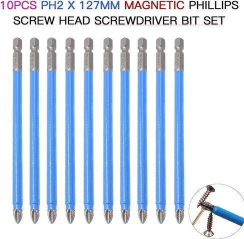 12pcs PH2 Magnetic Phillips Screw Head Screwdriver Bit Set, Alloy Steel PH2 X 50mm Long Phillips Drill Bits, 1/4 Hex Shank Anti Slip Phillips Head Drill Bits for Electric Hand Screwdrivers in Kuwait