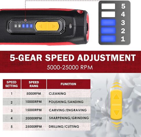أداة دوارة لاسلكية 4 فولت، أداة دوارة صغيرة ذات 5 سرعات 25000 دورة في الدقيقة TECCPO مع 53 ملحقًا، أداة دوارة قابلة لإعادة الشحن للطحن والتلميع ونحت الخشب والنقش وحفر المعادن الناعمة والقطع in Kuwait