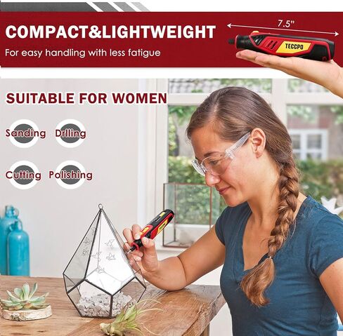 أداة دوارة لاسلكية 4 فولت، أداة دوارة صغيرة ذات 5 سرعات 25000 دورة في الدقيقة TECCPO مع 53 ملحقًا، أداة دوارة قابلة لإعادة الشحن للطحن والتلميع ونحت الخشب والنقش وحفر المعادن الناعمة والقطع in Kuwait