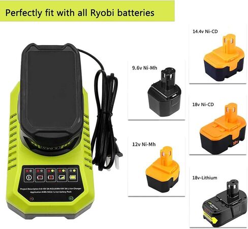 P117 Battery Charger Compatible with Ryobi 18V Battery Charger for Dual Chemistry 9.6V-18V Charger Li-ion Ni-Cd Ni-Mh Plus Battery P100 P102 P103 P105 P107 P108 P118 P200 1400670 in Saudi Arabia