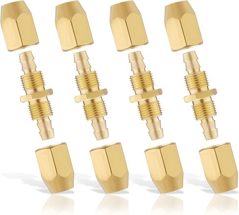 4 Pcs Air Hose Fittings 1/4 Inch with 8 Pcs Nuts, Solid Brass HPT Air Hose Repair Kit Brass Splicers Air Hose Crimp Fittings for 1/4inch ID and 5/16inch ID Hoses in Saudi Arabia