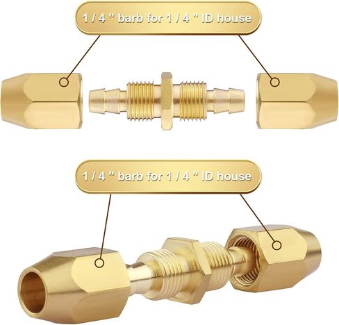 4 Pcs Air Hose Fittings 1/4 Inch with 8 Pcs Nuts, Solid Brass HPT Air Hose Repair Kit Brass Splicers Air Hose Crimp Fittings for 1/4inch ID and 5/16inch ID Hoses in Saudi Arabia