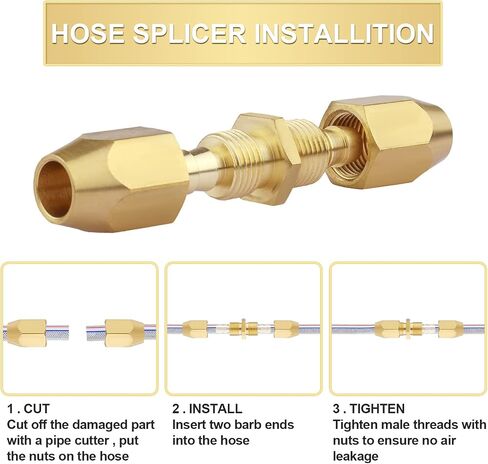 4 Pcs Air Hose Fittings 1/4 Inch with 8 Pcs Nuts, Solid Brass HPT Air Hose Repair Kit Brass Splicers Air Hose Crimp Fittings for 1/4inch ID and 5/16inch ID Hoses in Saudi Arabia