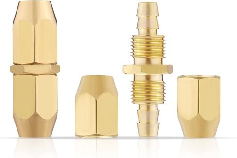 4 Pcs Air Hose Fittings 1/4 Inch with 8 Pcs Nuts, Solid Brass HPT Air Hose Repair Kit Brass Splicers Air Hose Crimp Fittings for 1/4inch ID and 5/16inch ID Hoses in Saudi Arabia