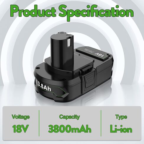 POWTREE 3800mAh 18V P108 بطارية ليثيوم بديلة لبطارية Ryobi 18V Ryobi ONE+ P107 P102 P103 P104 P105 P106 P109 P122 أدوات كهربائية لاسلكية 2 حزم in Kuwait