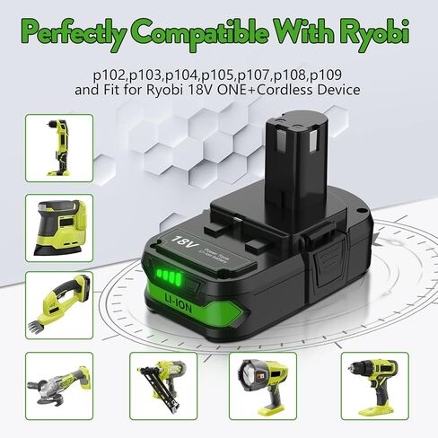 POWTREE 3800mAh 18V P108 بطارية ليثيوم بديلة لبطارية Ryobi 18V Ryobi ONE+ P107 P102 P103 P104 P105 P106 P109 P122 أدوات كهربائية لاسلكية 2 حزم in Kuwait