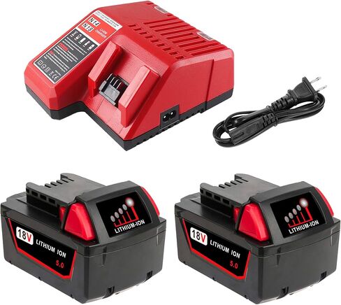 Chgdkjy 2PACKS M18 مجموعة أدوات البطارية والشاحن المتوافقة مع بطارية ميلووكي 18 فولت 48-11-1850 وشاحن البطارية 48-59-1812 in Kuwait