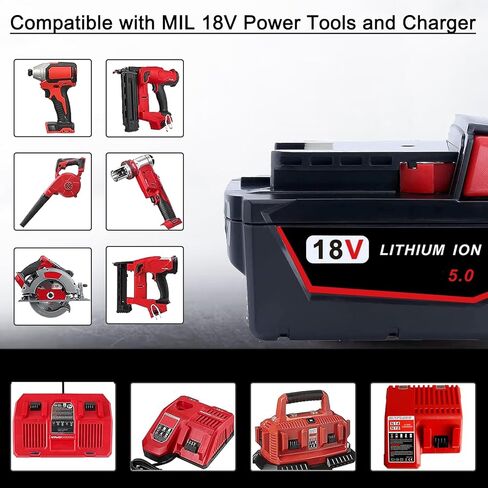 Chgdkjy 2PACKS M18 مجموعة أدوات البطارية والشاحن المتوافقة مع بطارية ميلووكي 18 فولت 48-11-1850 وشاحن البطارية 48-59-1812 in Kuwait