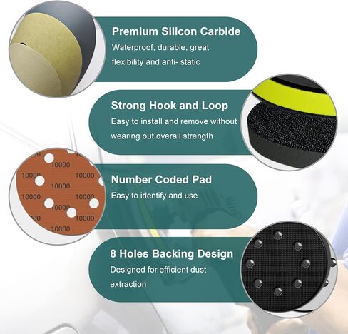 45PCS 5 Inch 8 Hole Wet Dry Sanding Discs Kit, Hook and Loop Sandpaper with Backing Pad M10 and Foam, 400 to 10000 Grit Angle Grinder Attachment, Sanding Sheet Set for Orbital Sander Car Wood Metal in Saudi Arabia