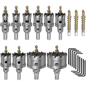 JOERIC 10 Piece Carbide Hole Saw Kit, Hole Cutter Set with 3 Extra Titanium-Plated Pilot Drill Bits,5/8"- 2-5/32" Inch Hole Cutter Set for Metal, Stainless Steel, Iron, Wood, Plastic in Kuwait