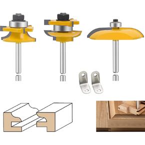 LEATBUY 3 PCS Router Bit Set 1/2-Inch Shank, Round Over Raised Panel Cabinet Door Ogee Rail and Stile Router Bits, Woodworking Wood Cutter, Groove Tongue Milling Tool(1/2 Double)