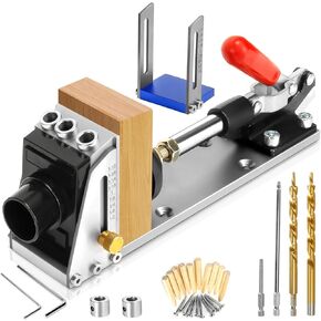 Pocket Hole Jig Kit, Stable Pocket Screw Jig, Precise 15° Pocket Hole Dowel Drill Guide Drill Jig for Angled Holes, Joint Angle Tool Carpentry Locator, Hole Screw Clamp System for Woodworking in Kuwait