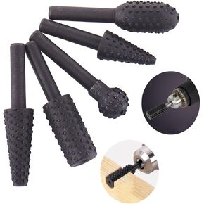 Rotary Drill Bits Set Wood Carving File Rasp Drill Bit of 5Pcs, 1/4" 6mm Shank Tool Power Tools Woodworking Chisel Shaped Rotating Embossed Grinding Head in Kuwait