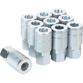 1/4 Air Hose Fittings, 1/4 Inch Female Threads Size, Automotive T-type Coupler, Steel Material, 300PSI Max Working Pressure, 10 Pieces Air Compressor Accessories Set in Saudi Arabia