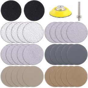 Swpeet 33Pcs 2 Inch 60 320 800 2500 4000 7000 Grit White Dry and Waterproof Hook Loop Sanding Discs with 2" Sanding Pad 1/4 inch Shank and Soft Foam-Backed Interface Buffer Pad in Kuwait